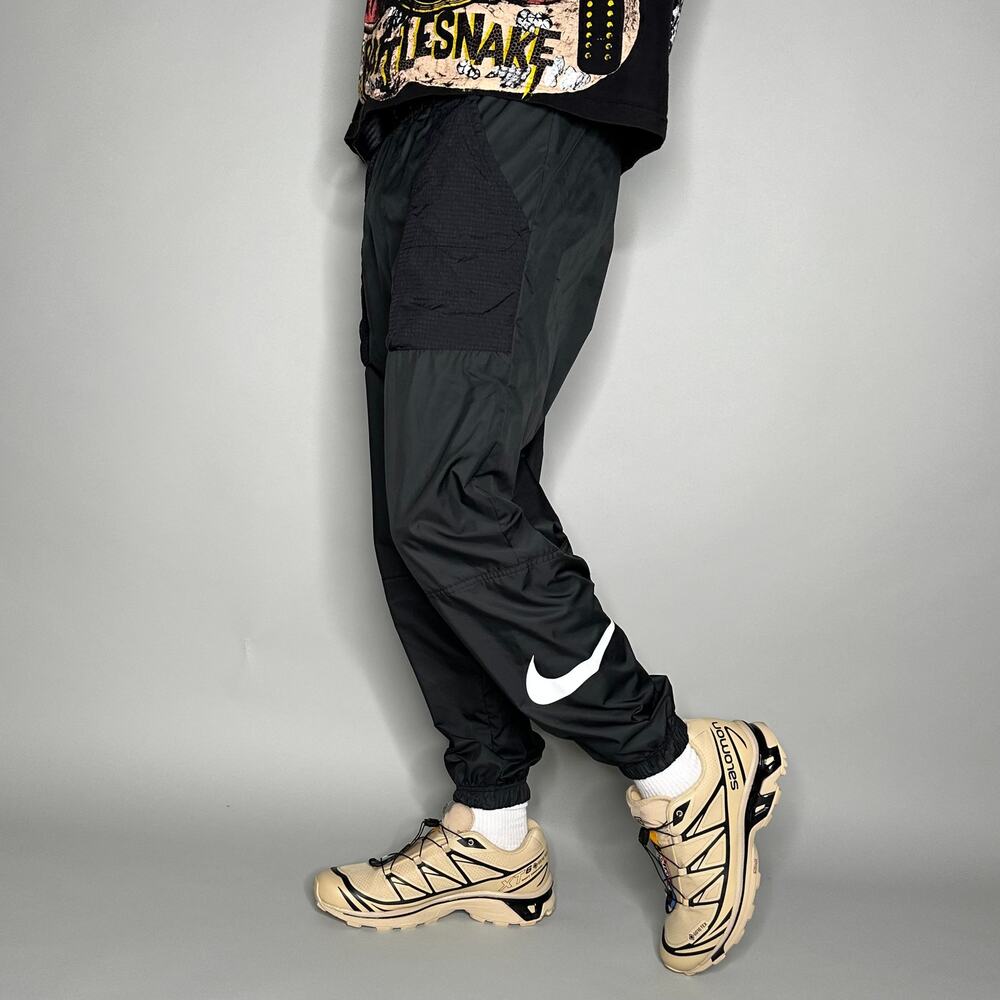 Vintage Y2K Nike Tactical Track Pants Men M Black White Swoosh Polyester Joggers